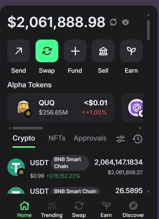 Flash USDT received balance