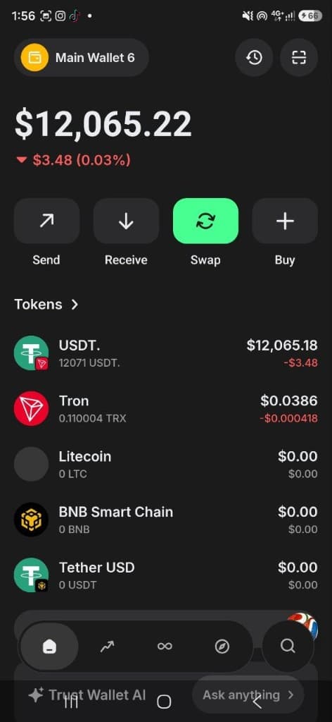 FLASH USDT token balance