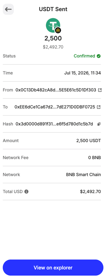 BNB Smart Chain Flash USDT payment